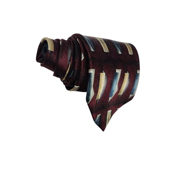 Chez Roffe New York Burgundy Geometric Pattern Silk Tie - Picture 4 of 7
